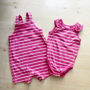 Hanna Andersson Pink Shortie Jumpsuit and Sleeveless Onesie Size 12-18 Months